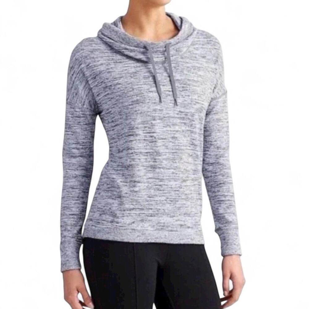 Athleta Blissful Cowl Neck Hoodie Sweatshirt Heathered Gray Womens Medium